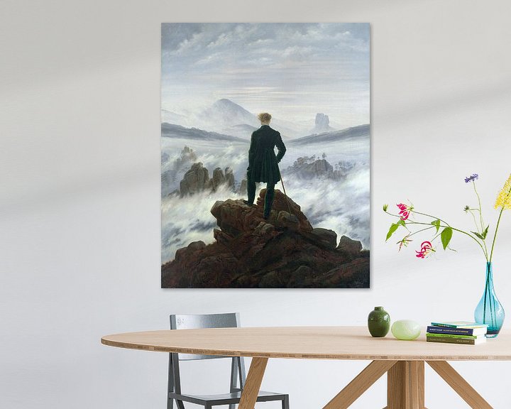 De wandelaar boven de nevelen, Caspar David Friedrich op canvas, behang